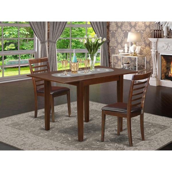 East West Furniture 3 Piece Norden Dining Room Table Set - Mahogany NDML3-MAH-LC - main